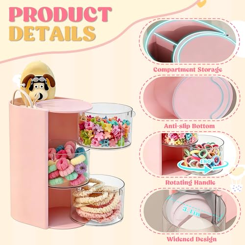 Azurphoric Hair Accessories Organizer with Hair Brush Holder, Rotatable Makeup Brush Holder for Necklaces, Earring, Bracelet, Ring, Makeup Brushes, Hair Clip and Hair Accessories (Pink, 3-Layer) - color: Pink, size: 3-Layer