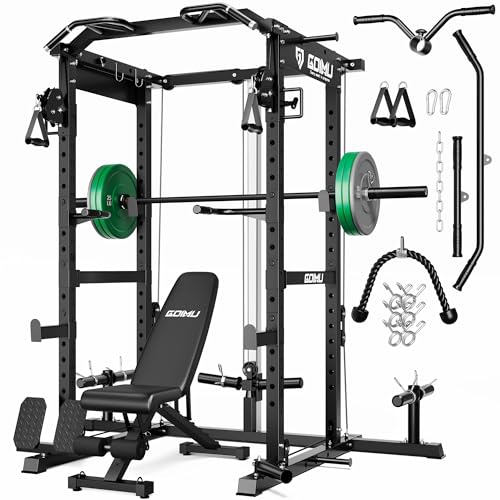 RH01 Power Cage Rack, 2000LBS Squat Rack with with Cable Crossover System&LAT Pull Down System, Multi-Function Workout Cage for Home&Garage Gym - color: Black, size: RH01 Power Cage with 120LB C Weights