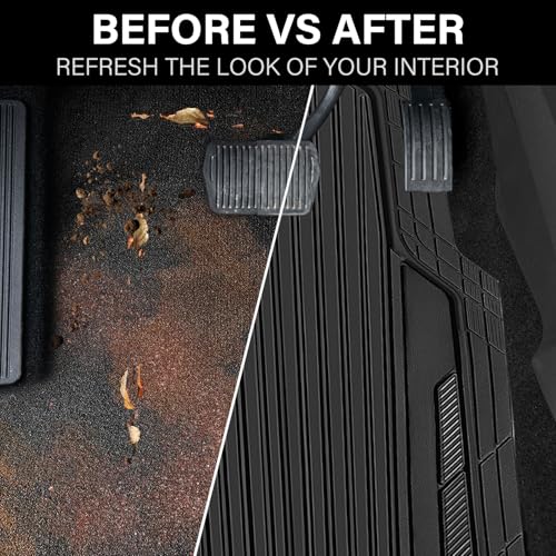 CAR PASS Heavy Duty Sporty Rubber Car Mats, Deep Dish All Weather Car Floor Mats Full Set, Waterproof Anti-Slip Automotive Matts Rugs Trim to Fit for Most Sedans SUVs Vans, All Black - color: black