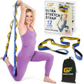 Gradient Fitness Stretching Strap for Physical Therapy, 12 Multi-Loop Stretch Strap 1.5" W x 8' L, Neoprene Handles, Physical Therapy Equipment, Yoga Straps for Stretching, Leg Stretcher. - color: Blue/Gold