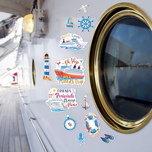 Kanayu 12 Pieces Cruise Door Magnets Decorations, Sea Navigation Ship Car Refrigerator Magnets Stickers Anchor Cruise Cabin Door Fridge Magnetic Decorations for Cabin Carnival Party(Lively Style) - style: Lively Style