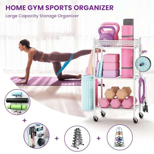 Yoga Mat Storage Rack, Home Gym Storage Rack, VOPEAK Workout Storage for Yoga Mat, Foam Roller, Gym Organizer Gym Equipment Storage for Home Exercise and Fitness Gear - color: WHITE