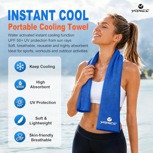 YQXCC 4 Pack Cooling Towels (47"x12"), Ice Cool Neck Towel, Soft Breathable Microfiber for Yoga, Golf, Gym, Running, Camping & Hot Weather - color: Light Blue/Purple/Dark Blue/Light Gray