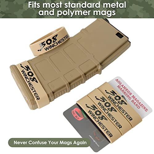 Aolamegs 5/10 Pack Magazine Bands - 5.56 Nato, 300 Blackout, 300 Subsonic, .223 Remington, .308 Winchester, 7.62x39 Magazine Marking Band, Durable Silicone Ammo Caliber Bands for Magazine Identification (2 Colors) - color: 308win-khakiblack(5pcs)
