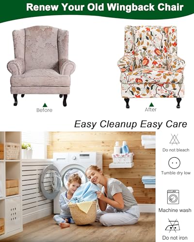 CRFATOP 2 Piece Stretch Wingback Chair Cover Printed Wing Chair Slipcovers Spandex Fabric Wingback Armchair Covers with Elastic Bottom for Living Room Bedroom Wingback Chair,C18 - color: Color C18