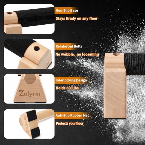 Parallettes Bars, 2 PCS Wood Calisthenics Equipment Non-Slip Base Exercise Home Workout Equipment, Wooden Pushup Bars & Calisthenics Bar - Handstand Bars and Pushup Handles for Men - color: Wood-25cm