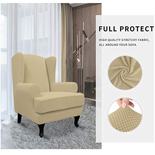 Easy-Going Stretch Wingback Chair Sofa Slipcover 2-Piece Sofa Cover Furniture Protector Couch Soft with Elastic Bottom, Spandex Jacquard Fabric Small Checks Beige - color: Beige