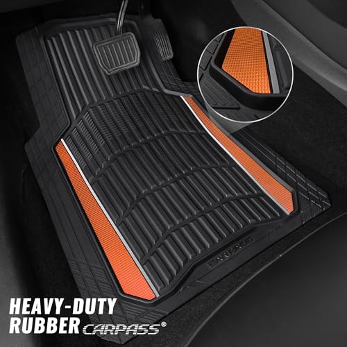 CAR PASS Heavy Duty Rubber Car Floor Mats, Deep Waterproof Car Floor Mats All Weather, Aluminum Film Floor Mats for Cars Non-Slip Universal Trim Fit for SUVs Trucks Sedans Vans, Black Orange Metallic - color: Black Orange