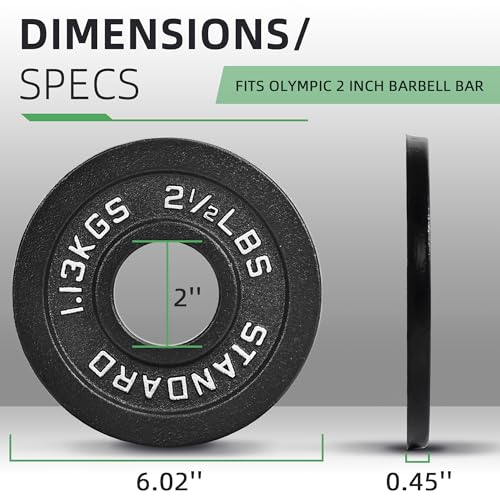 Fitvids 2-Inch Olympic Cast Iron Weight Plate for Strength Training & Weightlifting, Multiple Sizes