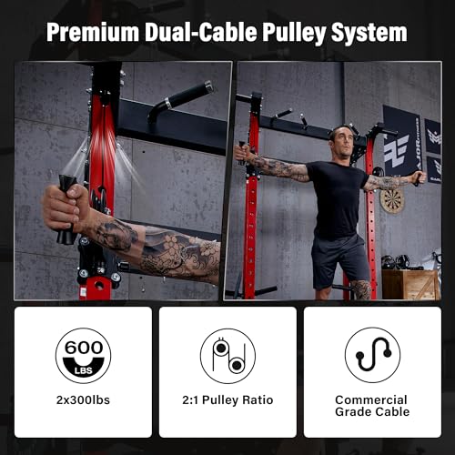 MAJOR FITNESS F22 Power Rack, 1600lbs All-in-One Squat Rack with Dual Pulley System, Heavy-Duty Steel Frame, Attachments & Storage for Home Gym Strength Training - color: Black, style: F22 (Rack Only)