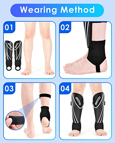 BROTOU Shin Guards Soccer Youth, Soccer Shin Guards for Kids 3-15, Light Weight Adjustable Straps Shin Pads Protection Equipment with Ankle and Leg Calf Protection - color: BLACK, size: X-Small
