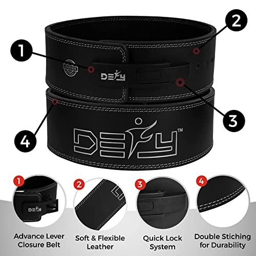 DEFY Weight Lifting Lever Belt - Pure Leather 10MM Weightlifting Lever Belt - 4" Wide lever gym belt - Gym Training Belt IPF Powerlifting Belt For Men and Women - size: Large