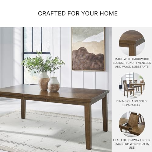 Signature Design by Ashley Extendable Dining Table for 8, Light Brown | Hardwood solids, hickory veneers and an MDF substrate, Casual rustic style for everyday meals, Vallister Series - color: Light Brown, style: Dining Room Table