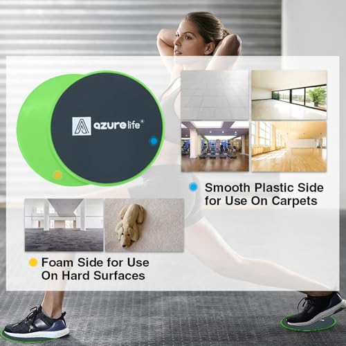 A AZURELIFE Exercise Core Sliders, Dual Sided Exercise Gliding Discs Use on Carpet or Hardwood Floors, Light and Portable, Perfect for Abdominal&Core Workouts - color: Green
