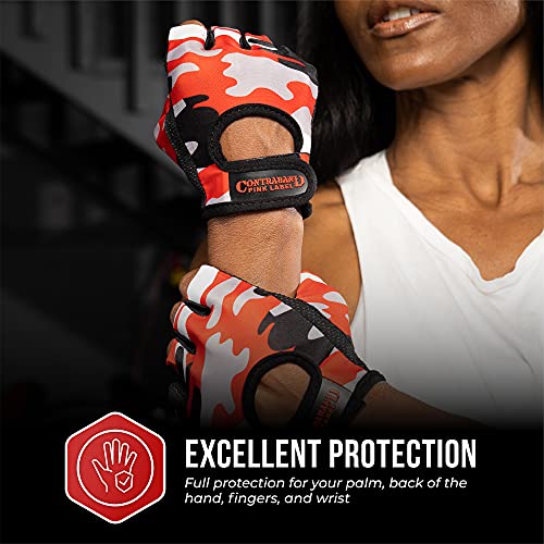 Contraband Pink Label 5217 Women's Design Series Camo Print Lifting and Rowing Gloves (Pair) - Lightweight Vegan Medium Padded Microfiber Amara Leather w/Griplock Silicone - color: Red, size: Medium