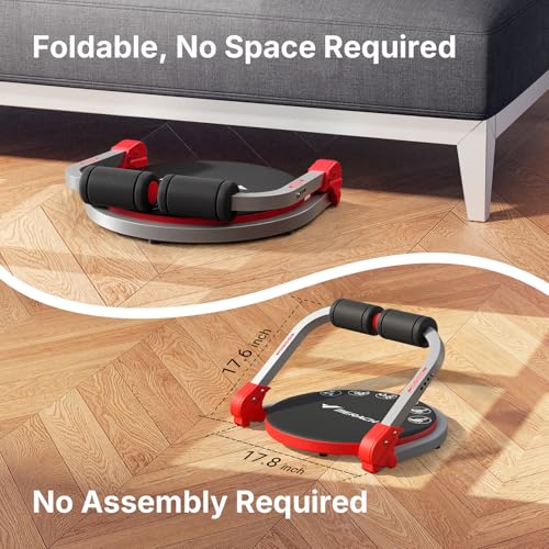 MERACH Ab Machine, Sit Up Exercise Equipment with 3 Adjustable Resistance Levels, Automatic Rebound Ab Crunch Machine for Core Workout, Ab Workout Equipment for Stomach - style: Round(Red)