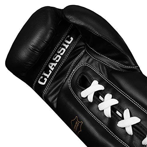 Title Classic Leather Lace Training Gloves 2.0 - Lace Up Boxing Glove, Boxing Competition Gloves, Boxing Sparring Gloves, Boxing Training Gloves, Boxing Bag Gloves, Boxing Gloves - color: Black, size: 14 oz