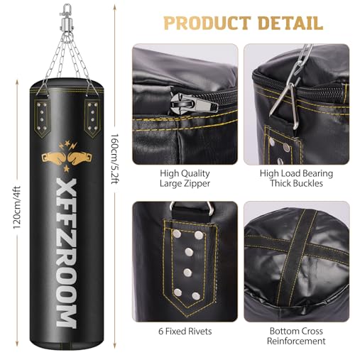 Punching Bag for Adults, 4ft PU Leather 6 in 1 Heavy Boxing Bag Set, Punching Bag with 12oz Boxing Gloves, Hand Wraps, Hanging Bag for MMA Karate Kickboxing Muay Thai Boxing Home - Unfilled - color: Yellow