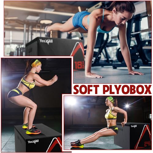 Yes4All Adjustable Soft Plyo Box, Jumping Trainer - For Plyometric Exercises and Conditioning, Multiple Height Variations - color: D. Black - 24"
