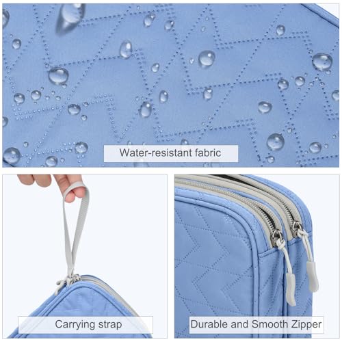 FYY Electronic Organizer, Travel Tech Pouch Bag, Large, Blue Quilted | Wrist Strap, Waterproof, Double Layers Portable Electronics Travel Carrying Case for Cord, Charger, Daily Business Trips Use - color: Blue Quilted, size: Large