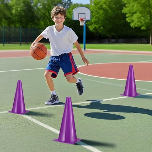 12 Inch Sports Cones Set of 24,Durable Training Cones for Soccer,Football, Basketball Drills - Multi-Purpose Agility Cones for Indoor & Outdoor Practice - color: purple