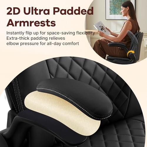 AreShark Cross Legged Office Chair,ADHD Criss Cross Desk Chair with Wheels & Stretchable Rotating Footrest,Height Adjustable Wide Yoga Kneeling Meditation Chair with Flip-up Armrests Back Support - color: Black