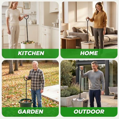 Trash Compactor for Kitchen - 30" All-Metal Manual Garbage Compactor, No Electric Tamper Trash Can Compacting Tool for Home & Outdoor Bins, Stand to Easily Compact Trash - No Bend, Squat, or Stomp - size: 30"