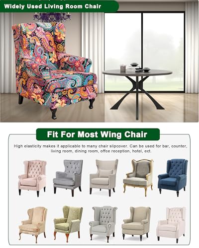 CRFATOP 2 Piece Stretch Wingback Chair Cover Printed Wing Chair Slipcovers Spandex Fabric Wingback Armchair Covers with Elastic Bottom for Living Room Bedroom Wingback Chair,C13 - color: Color C13