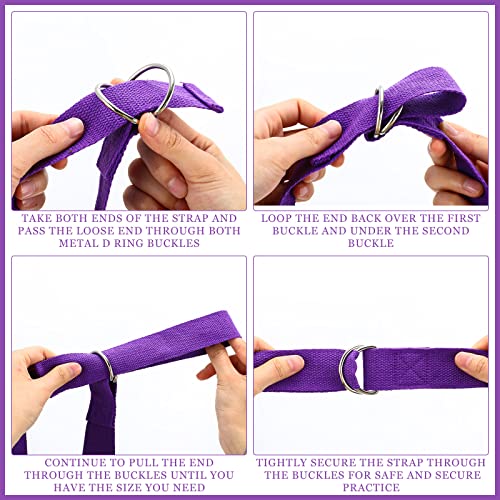 6 Pcs Yoga Strap for Stretching 8 ft Yoga Exercise Adjustable Straps Bands with Safe D Ring Buckle for Pilates, Gym Workouts, Fitness, Physical Exercise, Dance, Improve Flexibility - color: Purple