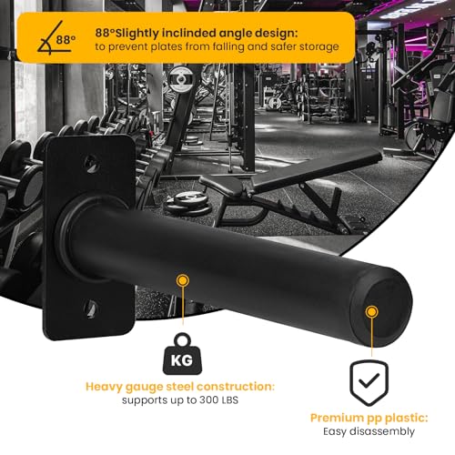 EVERYMATE Weight Plate Rack, Wall Mount Weight Plate Holder for Bumper Plates, Max Weight Capacity 330 lb, Home Gym Organizer - size: 1+2-inch-4Pack