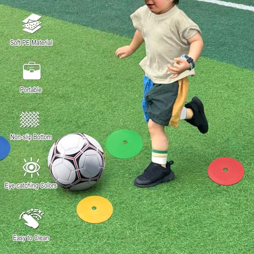 50PCS 6Inch Flat Cones for Sports Training：Non-Slip Field Cones for Soccer Training,Speed Agility Practice Equipments for Football & Basketball Sports,5 Colors