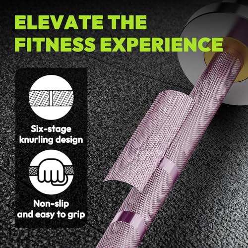 HANDBODE 5lb Mini Barbell, 4 ft Short Beginner Bar for Women Boys&Girls - color: 4 ft Mini Bar, 5 lb, 50 lb, 22.2mm, Pink & Silver