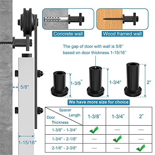 ZEKOO 1-3/4" Barn Door Hardware Spacers with Lag Bolts Wall Anchor, 8 Sets | Heavy Duty Sliding Door Hardware Rail Spacers Replacement for Connecting Track, Carbon Steel Connection Device, Matte Black - size: 1-3/4'' 8-PCS