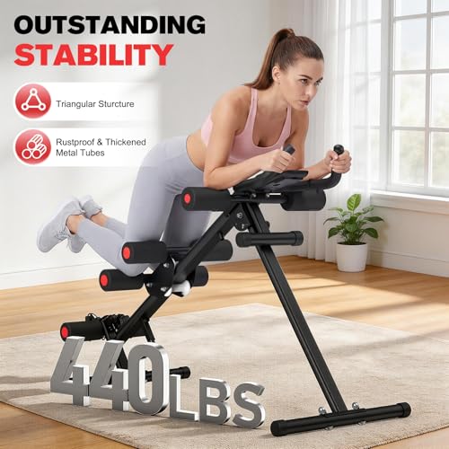 DERACY Ab Workout Machine Adjustable Ab Trainer Abdominal Trainer for Home Gym Foldable Ab Crunch Machine for Core 440 LBS - color: Black - Red