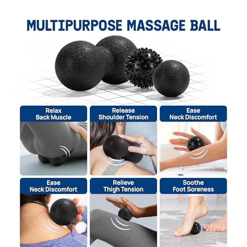 Yes4All Foam Muscle Roller Set, 7-in-1 High-Density Set of Back Roller, Fascia Massage Tool, Stretch Strap, Spiky, Peanut & Smooth Massage Balls, Carry Bag - Ideal for Muscle Care & Relaxation - color: Black - Set 7in1, size: 12-inch (Pack of 1)
