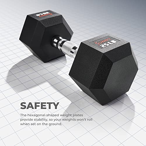 Sunny Health & Fitness Hex Style Dumbbell 5 LBS TO 50 LBS Chrome Handles, Hand Weight for Strength Training, Home Gym, Exercise, Workout Equipment Multiple Size Options - style: 15.9 KG / 35 LBS (Single)