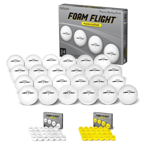 GoSports Foam Flight Practice Golf Balls - Choose White or Yellow - Pack of 24 Limited Flight Training Balls - color: White
