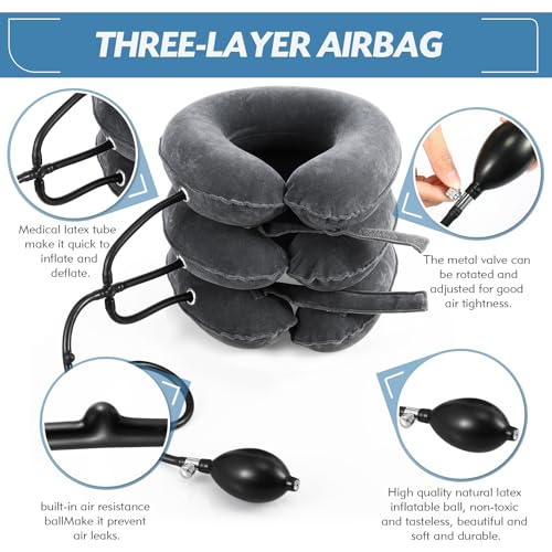 Neck Stretcher, Cervical Traction Device, Neck Traction Device, Neck Pain Relief, Adjustable Inflatable Neck Brace & Neck Stretcher, Neck Decompression Home Use (Dark Gray) - color: Dark Gray