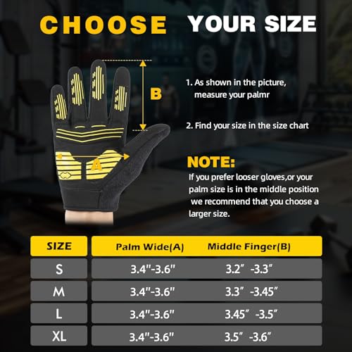 Workout Gloves for Men Women with Anti-Slip Shock-Absorbing Pad, Light Weight Full Finger Gloves Touch Screen Breathable for Gym, Weightlifting,Rowing and Basketball and Cycling - size: Large