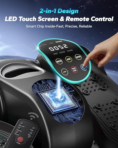 MERACH Under Desk Elliptical Machine, Leg Exerciser While Sitting for Seniors with 12-Speeds & Remote Control, Quiet Portable Electric Seated Pedal Exerciser Machine for Home Office - color: Blue
