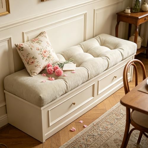 ROFIELTY Bench Cushion 42 Inch, Non-Slip Tufted Bench Cushion for Indoor Furniture for Bay Window, Entryway Bench, Piano Seat (Chenille-Beige, 42x16x4) - color: Chenille-beige, size: 42x16x4