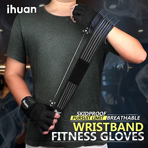 ihuan Ventilated Weight Lifting Gym Workout Gloves with Wrist Wrap Support for Men & Women, Full Palm Protection, for Weightlifting, Training, Fitness, Hanging, Pull ups - color: Black, size: X-Small