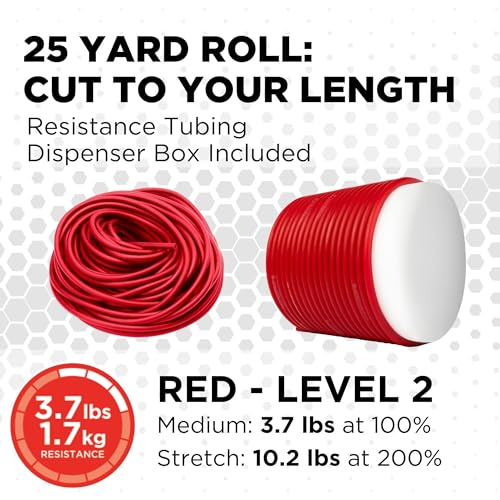 THERABAND Latex Resistance Tubing, Red, Medium Level 2, 25 ft Roll, Professional Grade for Upper and Lower Body Workouts, Cut-to-Length, Color-Coded Resistance Levels - color: Level 2 / Medium - Red, size: 25 Foot