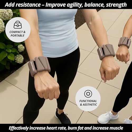 Wrist & Ankle Weights, Adjustable Bands for Women & Men Workouts, Set of 2 – 2lb or 4lb (1lb or 2lb each strap) Ideal for Runs, Jogs, Walks, Yoga, Dance, Pilates, Cardio, Aerobics, Strength Training - color: Mocha, size: 2LB (1LB each)