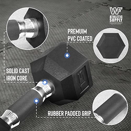 WF Athletic Supply Rubber Encased Hex Dumbbells with Rubber Grip Contoured Handle for Muscle Toning, Strength Building & Full Body Workout - color: n. 5LB, 10LB and 12LB Pair w/ 3-Tier Rack