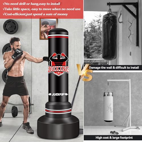 Punching Bag for Adults Teens, Standing Boxing Bag with Gloves and Pump - color: black and red, size: 70inch