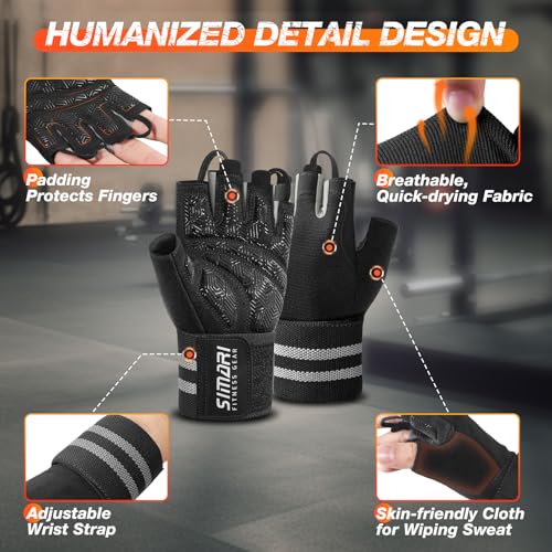 SIMARI Breathable Workout Gloves with Cushion Pad/Grip/Reduce Calluses, Weight Lifting Gloves for Gym Exercise, Cycling, Weightlifting Training, Fitness, Pilates, Kayaking, Gift for Men & Women - color: 5-Black Gray, size: X-Small