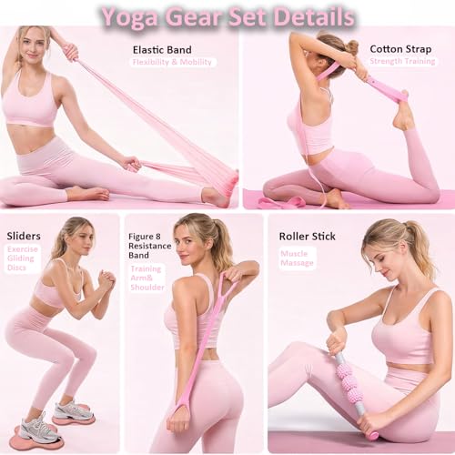 Pilates Equipment Kit for Home Workout,Home Pilates Ring and Ball Set for Women,16PCS Pilates Essentials Accessories for Beginners and Women Yoga