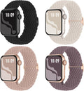 4 Pack Braided Stretchy Bands Compatible with Apple Watch 40mm 41mm 38mm 42mm 44mm 45mm 46mm 49mm Women Men, Breathable Nylon Elastic Daily Use Straps for iWatch Series 11/10 9 8 7 6 5 4 3 SE/Ultra 2 - color: Black/Starlight/Nude Pink/Smoke Violet, size: