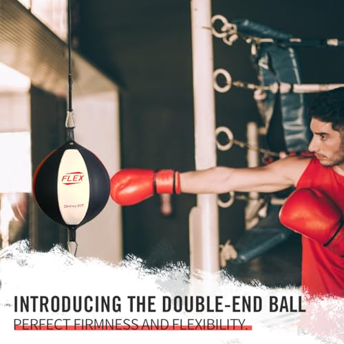 Flex Double End Punching Bag - Bungee Cords w/Special Flex Adjustable System - Durable Bladder Speed Bag - Boxing Training Equipment for Adults - Home Gym Accessories - style: Round
